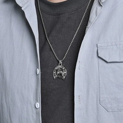 Steel Horseshoe Pendant Necklace with Zircon