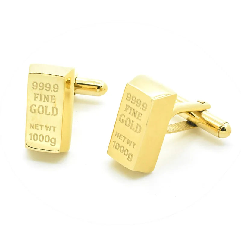 Gold Bar Novelty Cufflinks for Business Suit Shirts