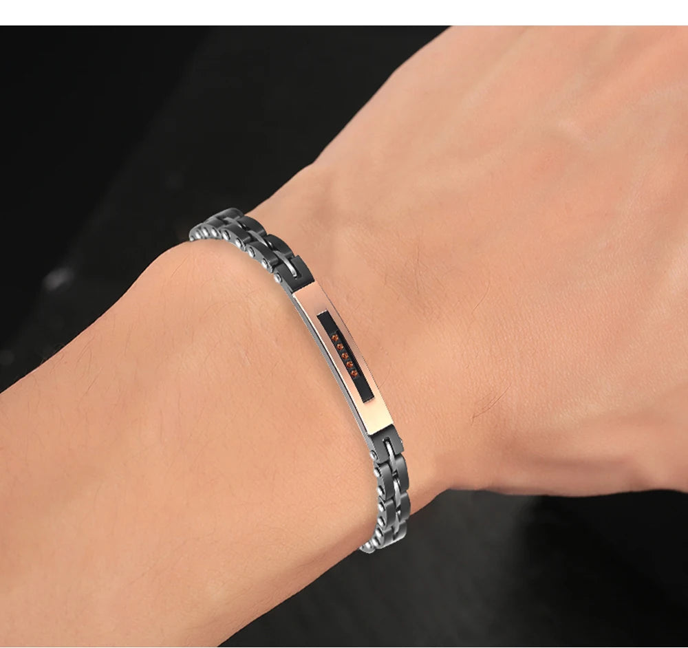 Men's Two-Tone Stainless Steel & Ceramic Zircon Bracelet