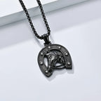 Horse Head Horseshoe Pendant Necklace with Zirconia