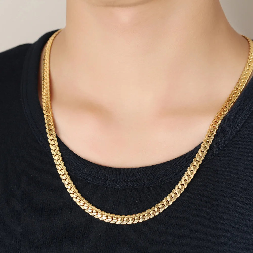 Gold Plated Flat Cuban Link Chain Necklace