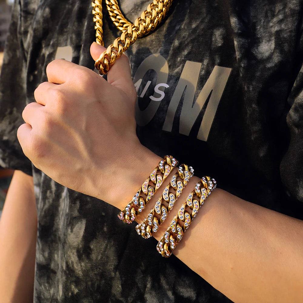 Chunky Gold Plated Iced Out Cuban Link Bracelets