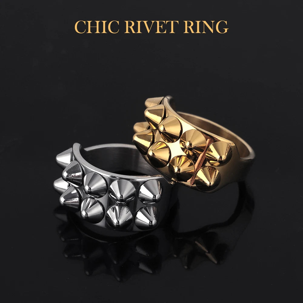 Spiked Stainless Steel Gold Silver Statement Ring