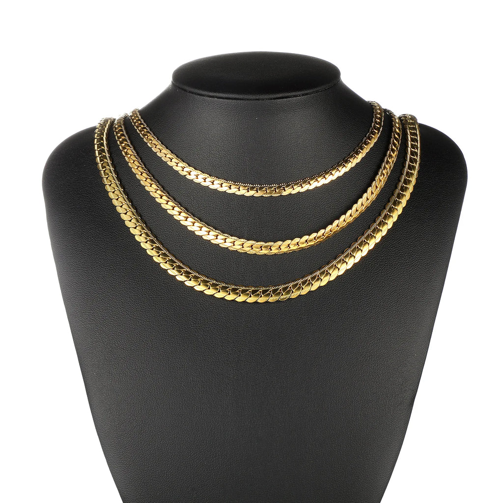 Gold Plated Flat Cuban Link Chain Necklace