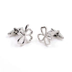 Silver Four-Leaf Clover Openwork Mens Cufflinks