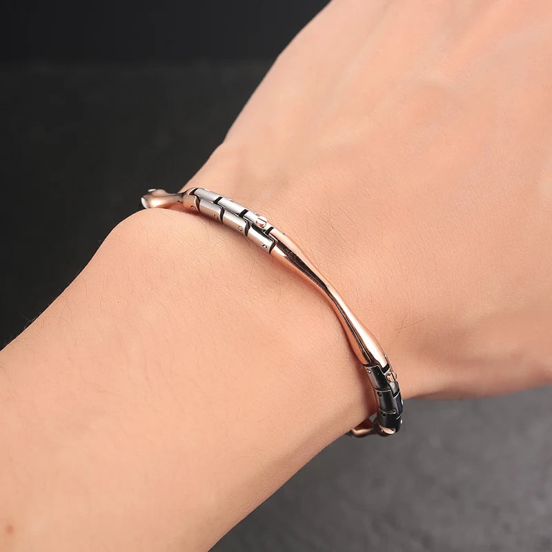 Two-Tone Stainless Steel Rose Gold Link Bracelet