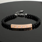 Rose Gold Bar & Black Beaded Zirconia Bracelet