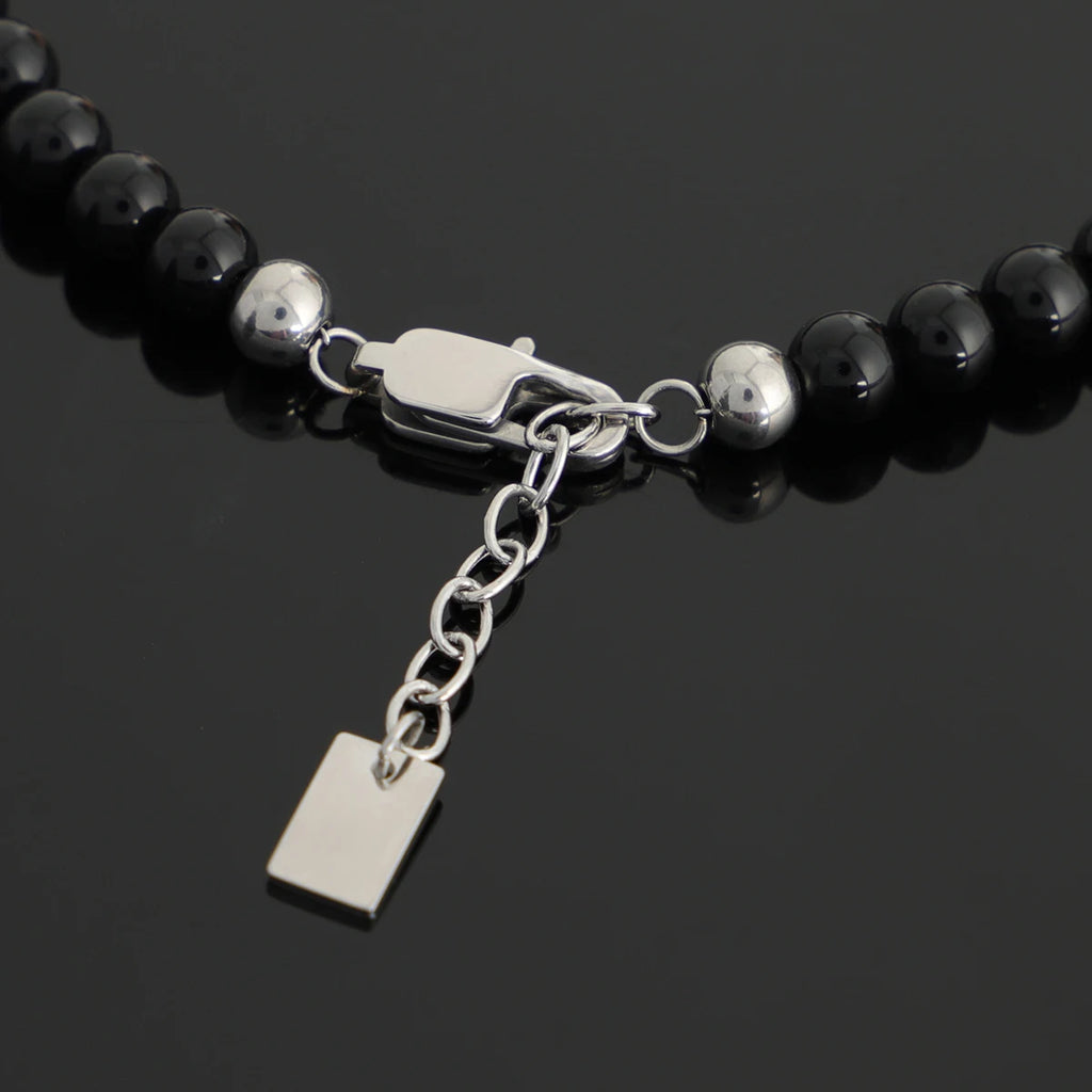 Rose Gold Bar & Black Beaded Zirconia Bracelet