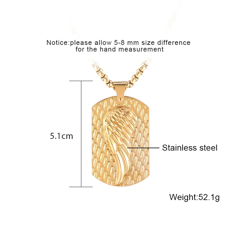 Gold Winged Dog Tag Stainless Steel Necklace