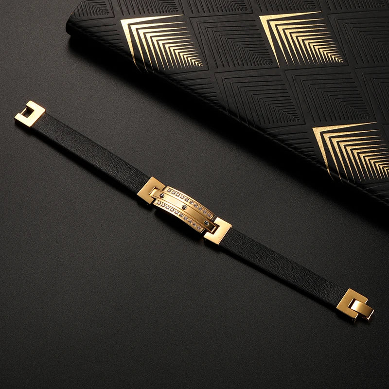 Gold Wide Leather Bracelet