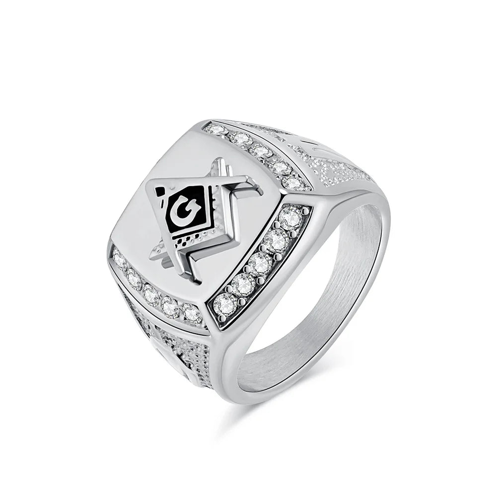 Men's Vintage Freemason Stainless Steel Statement Ring