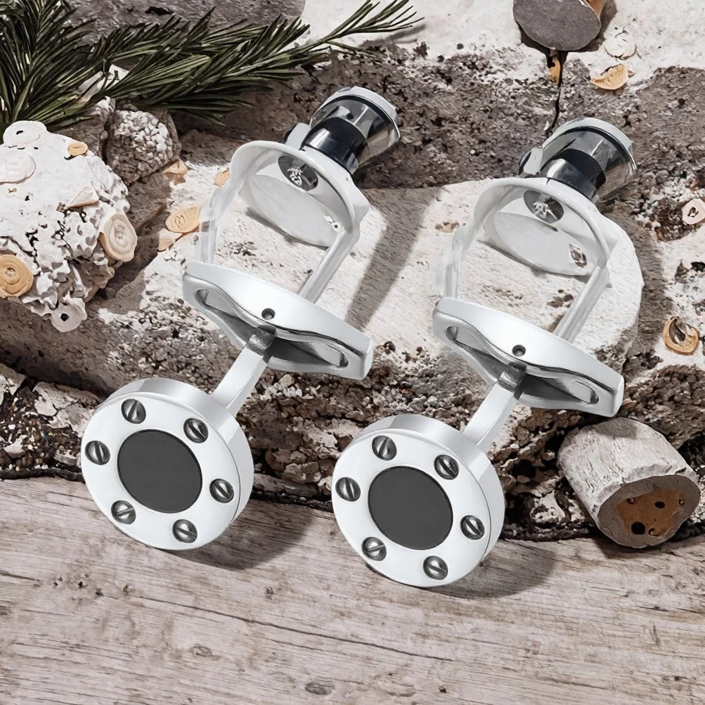 ATLAS: Сребристи ръкавели с винт и ахат