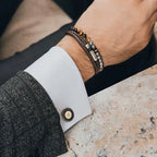 Black Textured Steel Cufflinks with 18K Gold Plated Bar