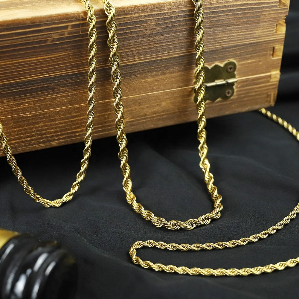 Gold Plated Stainless Steel Twisted Rope Chain Necklace
