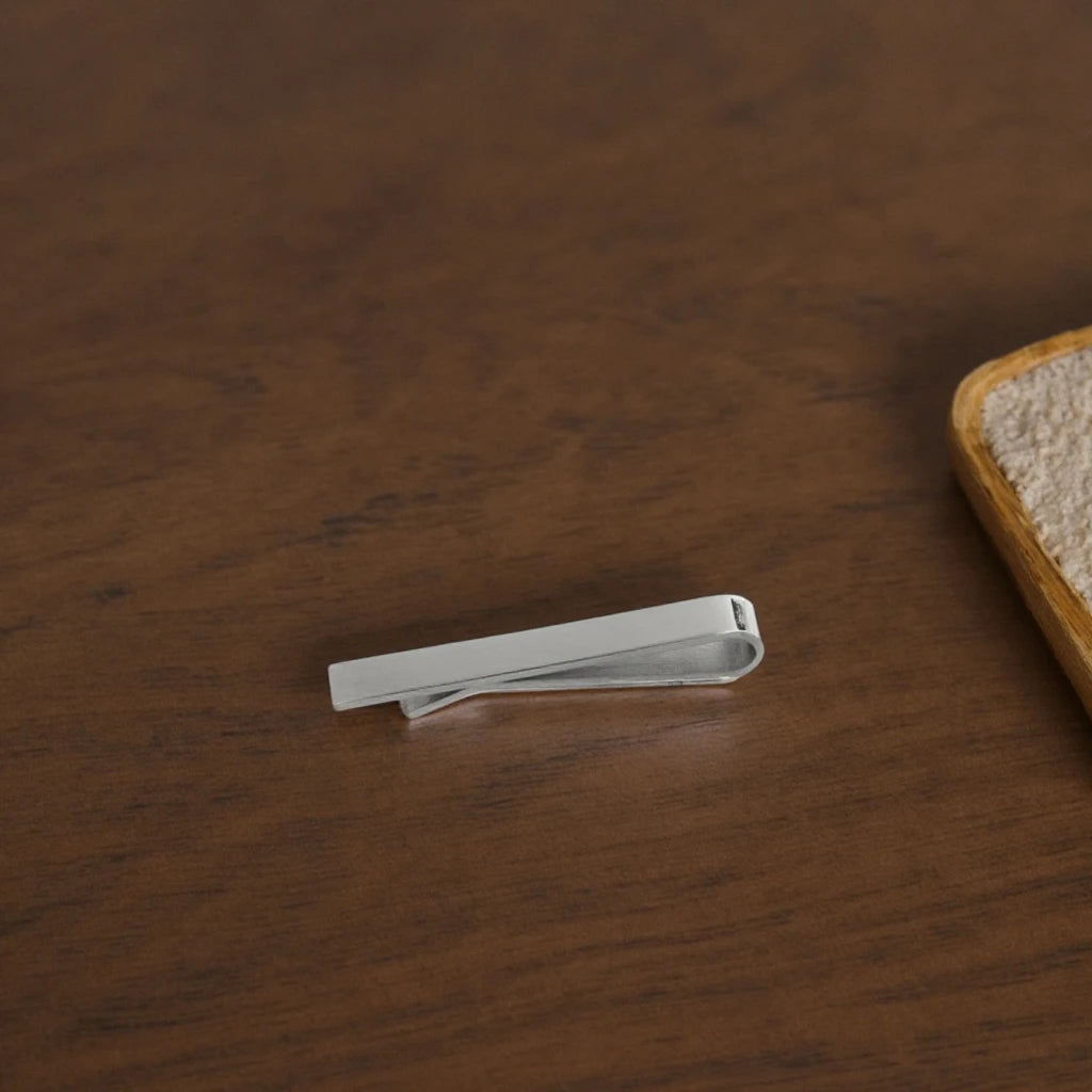Polished Silver Tone Minimalist Men's Tie Clip