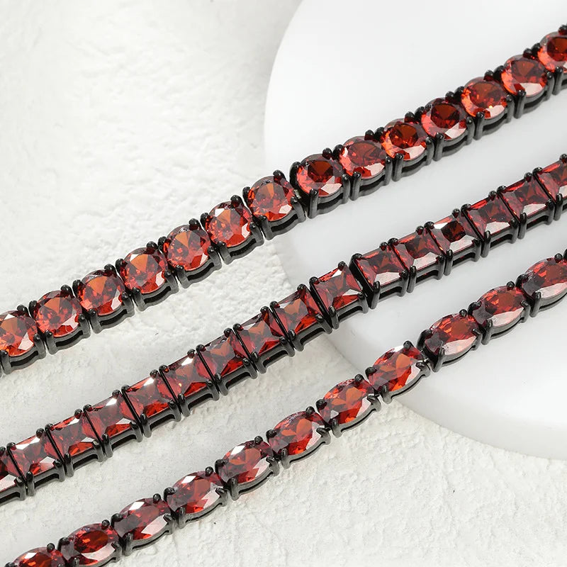 Men's Black Tennis Bracelet with Red Cubic Zirconia