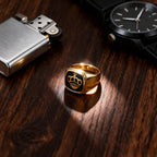 Gold-Plated Stainless Steel Engraved Crown Signet Ring