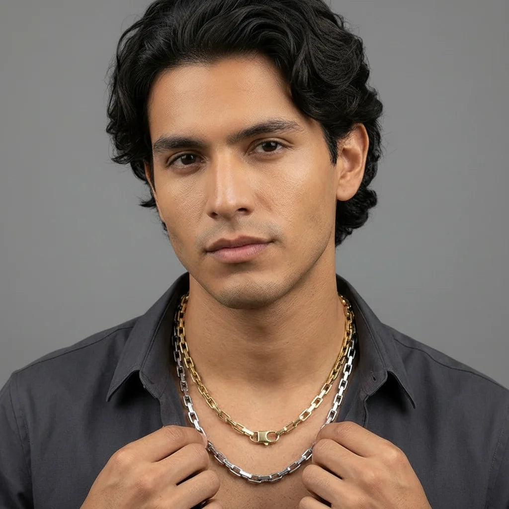 Men's Gold Plated Stainless Steel Rectangle Link Chain