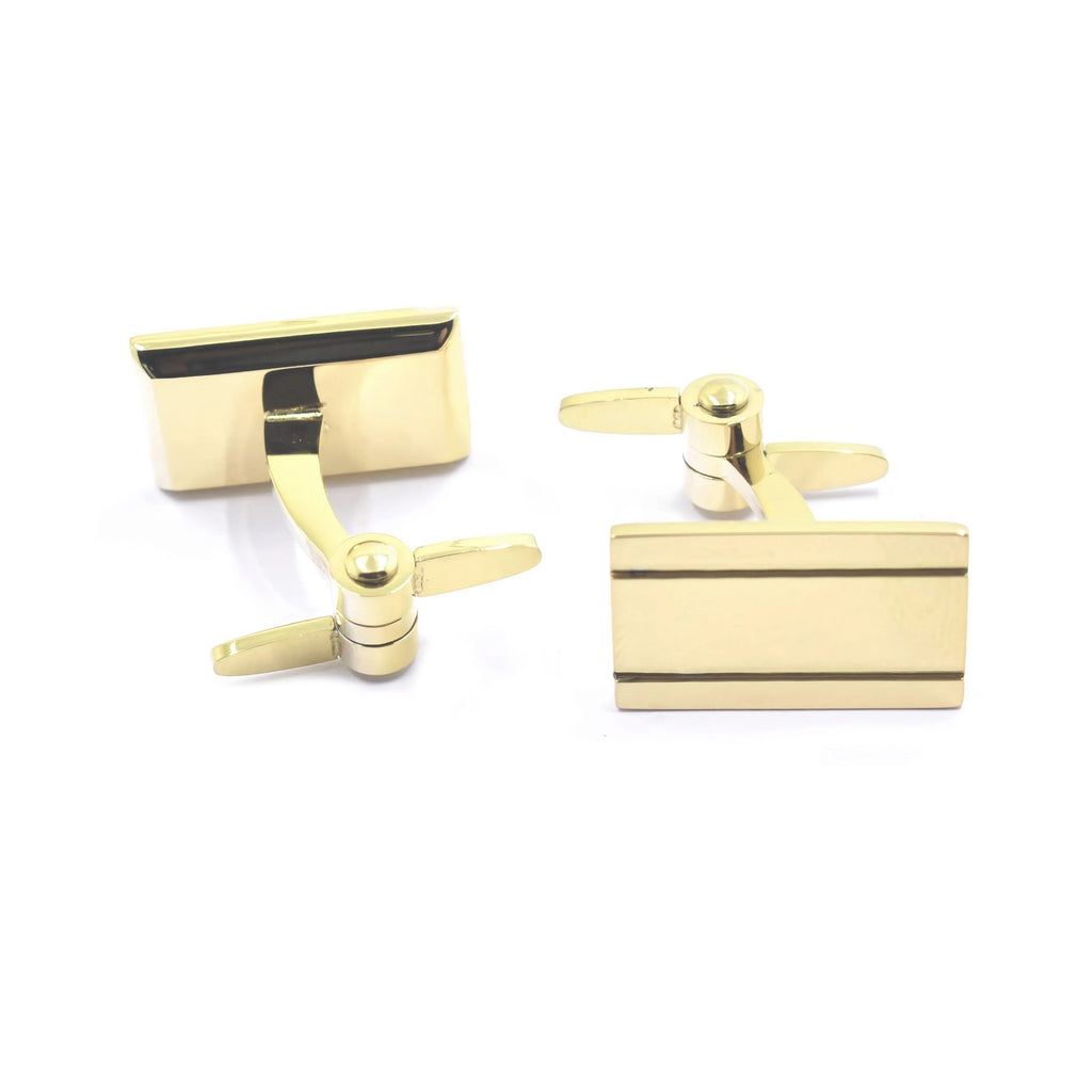 Gold Plated Striped Rectangular Cufflinks