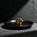 Gold-Plated Stainless Steel Engraved Crown Signet Ring