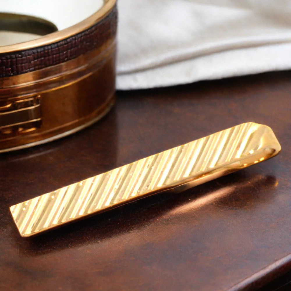Gold Textured Diagonal Stripe Tie Bar