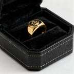 Gold-Plated Stainless Steel Engraved Crown Signet Ring