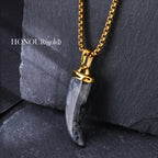 Men's Natural Labradorite Wolf Tooth Pendant Necklace
