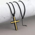 Men's Black and Gold Cross Pendant Necklace