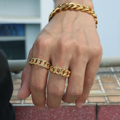18K Gold Plated Cuban Link Ring with Zircon