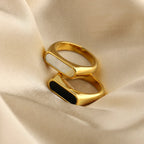 Gold Plated Signet Ring with Black/White Inlay