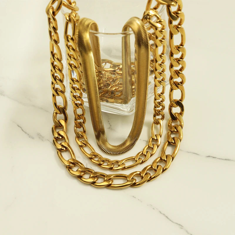 Gold Plated Stainless Steel Figaro Chain Necklace
