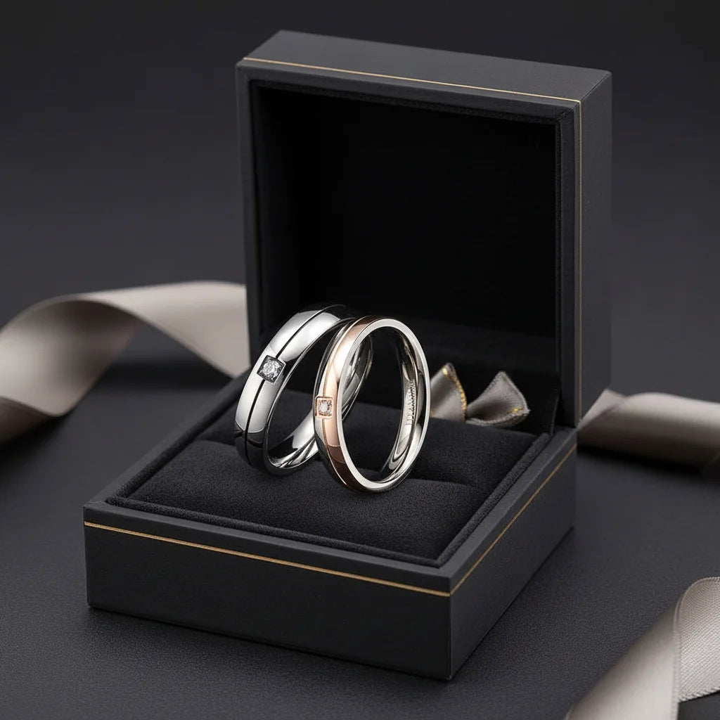 Titanium Couples Wedding Band with Cubic Zirconia Accent