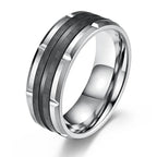 Men's Stainless Steel Carbon Fiber Inlay Ring Set