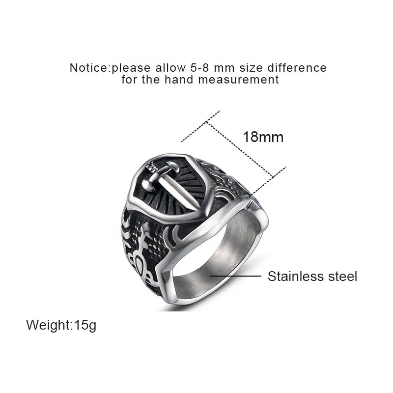 Men's Vintage Stainless Steel Knight Shield Sword Ring