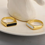 Gold Plated Signet Ring with Black/White Inlay