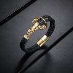 Men's Gold Scorpion Black Braided Leather Magnetic Bracelet