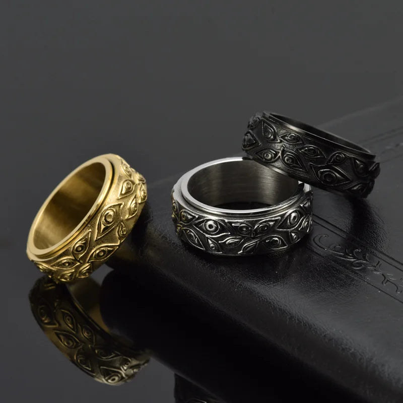 Gold Rotatable Engraved Ring