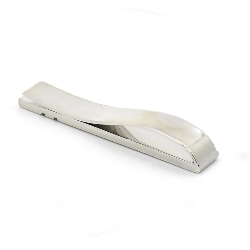 Polished Silver Tie Clip with Blue Chevrons