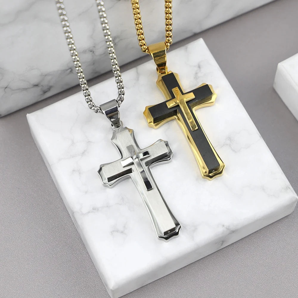 Silver-Tone Cross Pendant Necklace