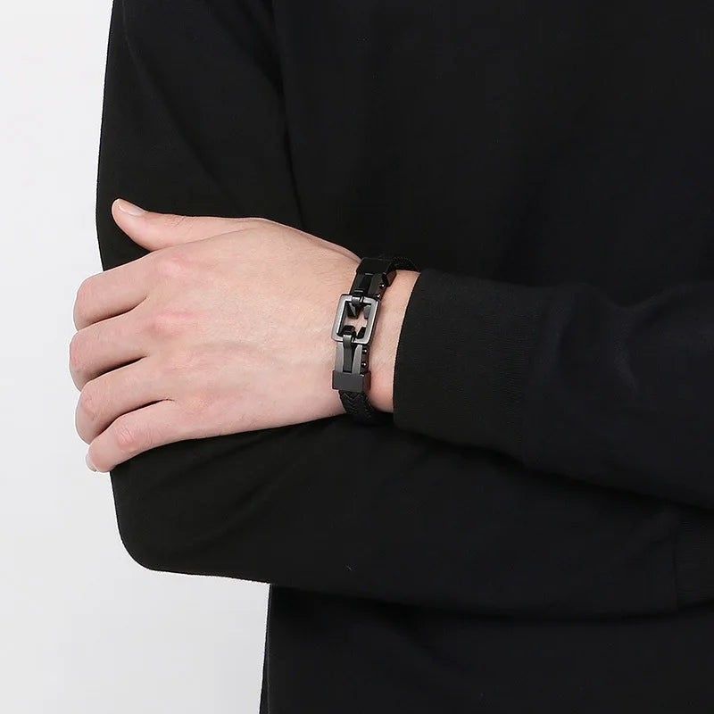 Men's Braided Leather Cross Buckle Bracelet
