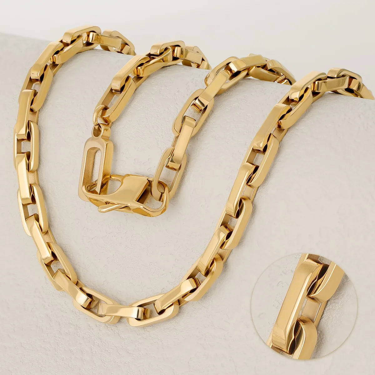 Men's Gold Plated Stainless Steel Rectangle Link Chain