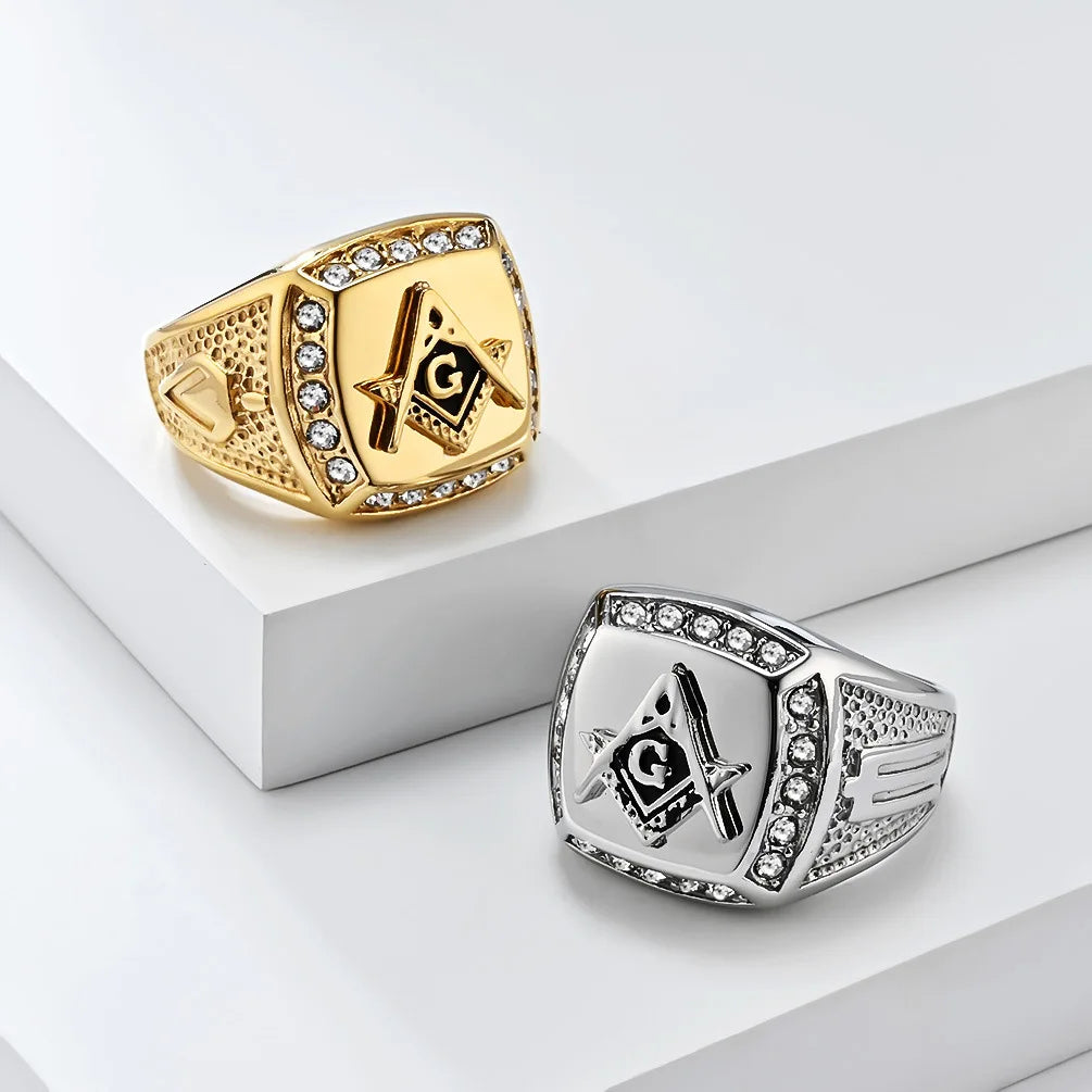 Men's Vintage Freemason Stainless Steel Statement Ring