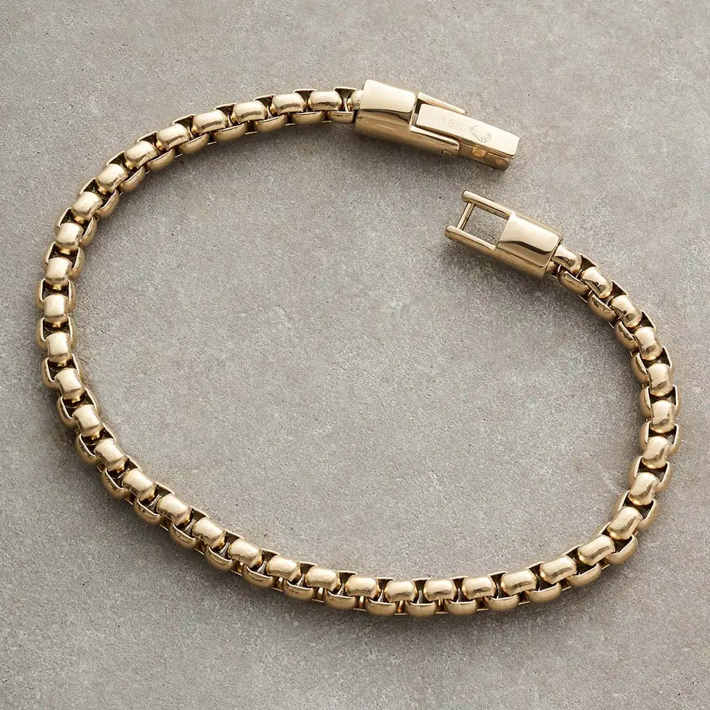 Men's Polished Gold Box Chain Link Bracelet