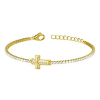 Gold Plated Cross Charm CZ Tennis Bracelet