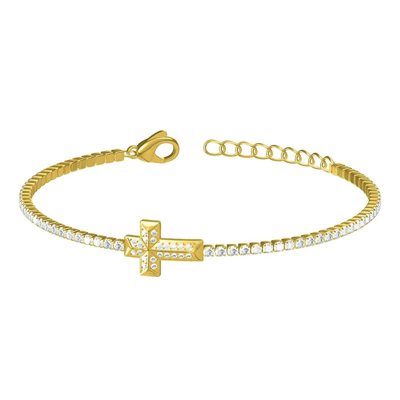 Gold Cross Tennis Bracelet