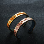 Geometric Steel Cuff Bracelet with Leather Inlay