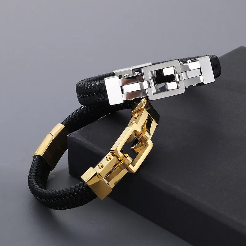Men's Braided Leather Cross Buckle Bracelet
