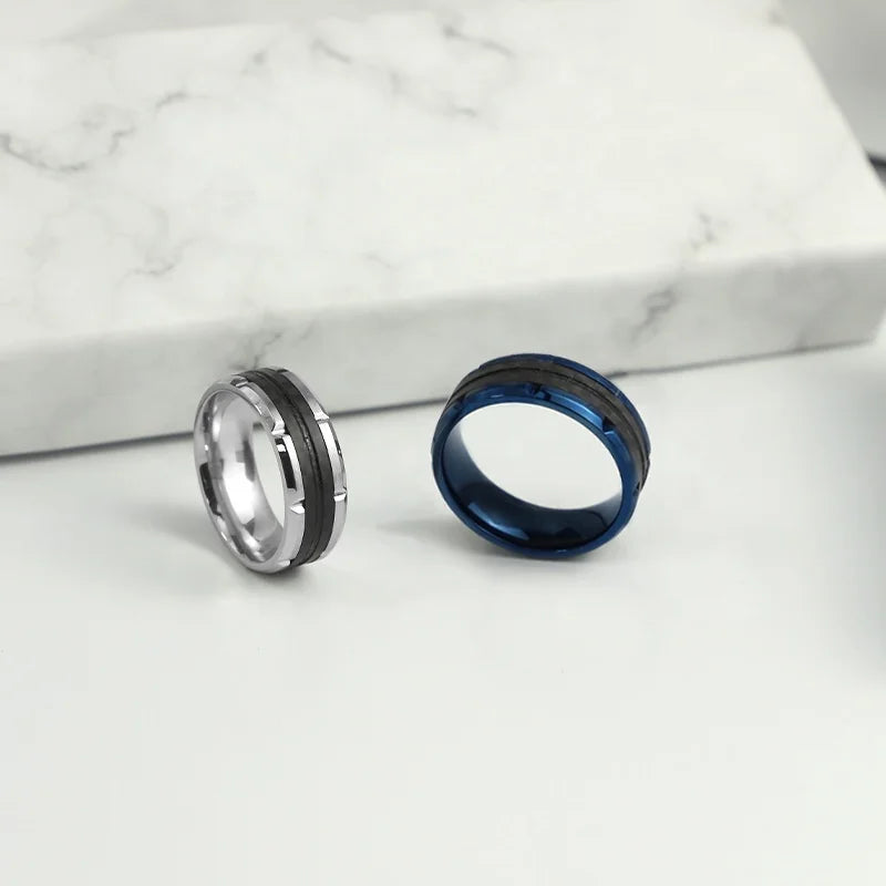 Men's Stainless Steel Carbon Fiber Inlay Ring Set