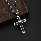 Men's Two-Tone Cross Pendant Byzantine Chain Necklace