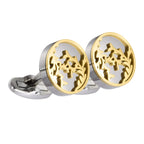 Two-Tone Silver Gold Leaf Cutout Round Cufflinks